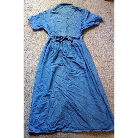 Vintage G.S. DENIMS Floral Embroidered Button Front Denim Dress WOMEN'S Sz M - Picture 4 of 5